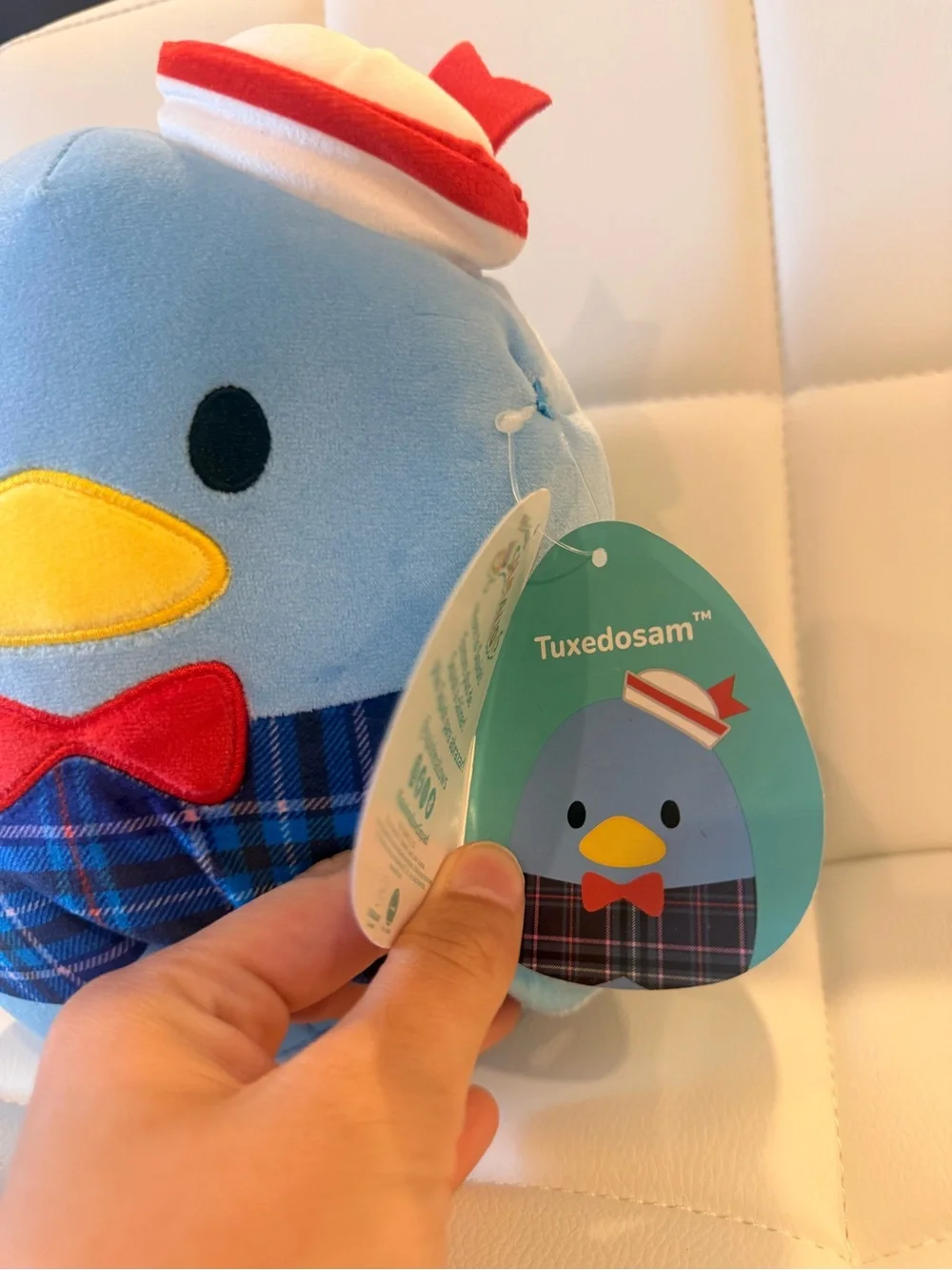 Squishmallows Light Blue Plush Bird with Yellow Beak and Red Bow
